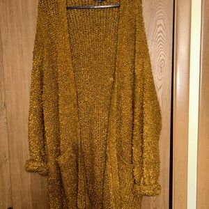 Cozy Mustard Open-Front Sweater